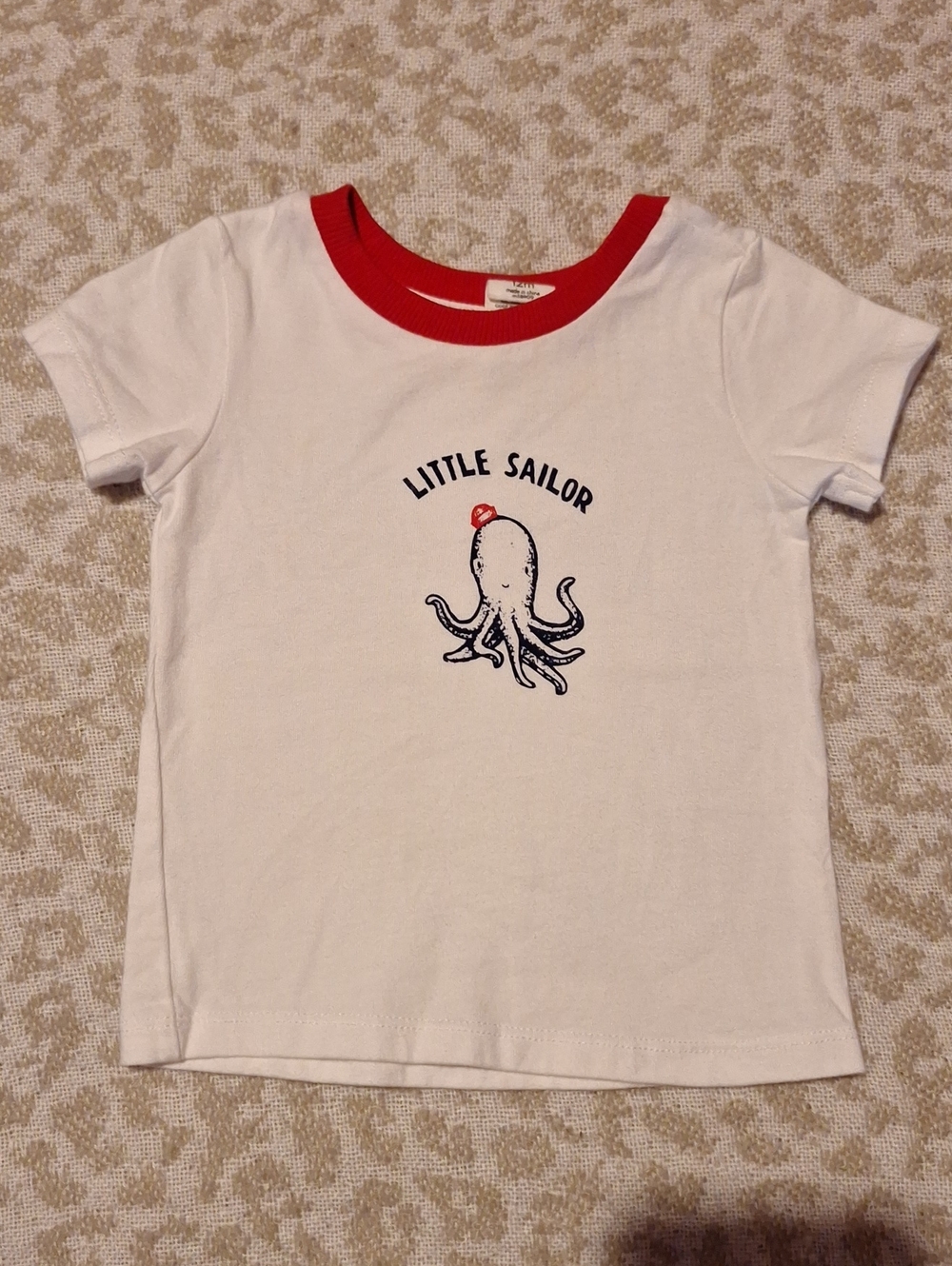 Little Sailor Octopus Ringer Tee - White with Red Trim